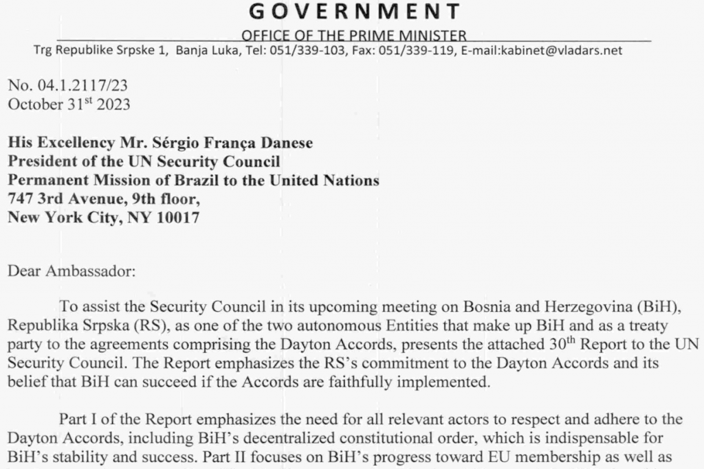 Vlada RS poslala izvještaj Vijeću sigurnosti, krivca vide u Denisu Bećiroviću