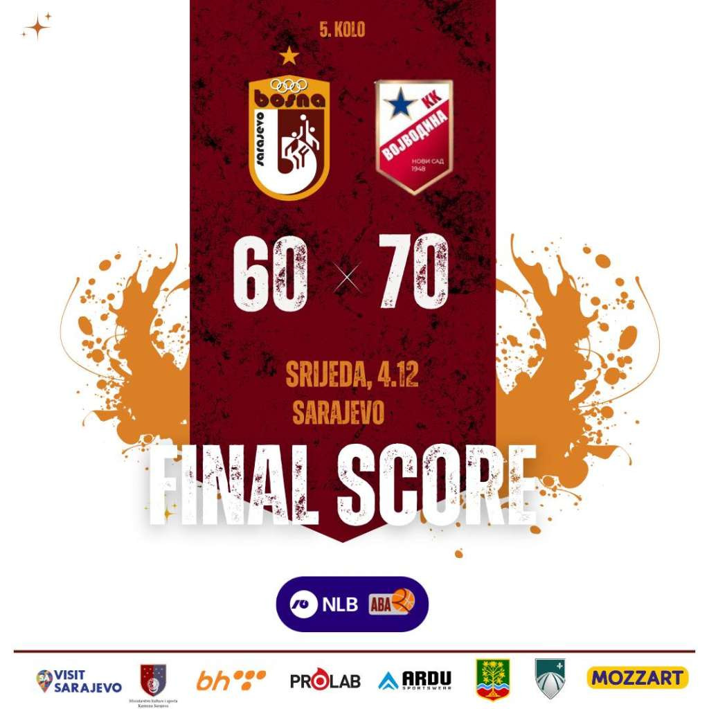 Košarkaši Bosne poraženi od Vojvodine u petom kolu ABA 2 lige