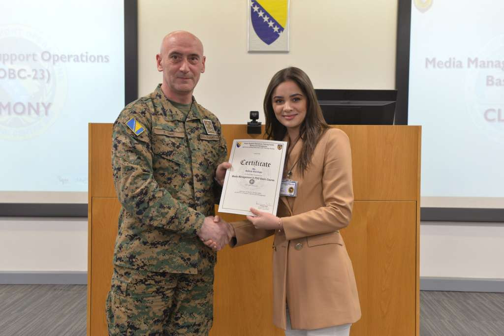 Uručeni certifikati polaznicima PSOTC kursa o upravljanju medijima u operacijama podrške miru