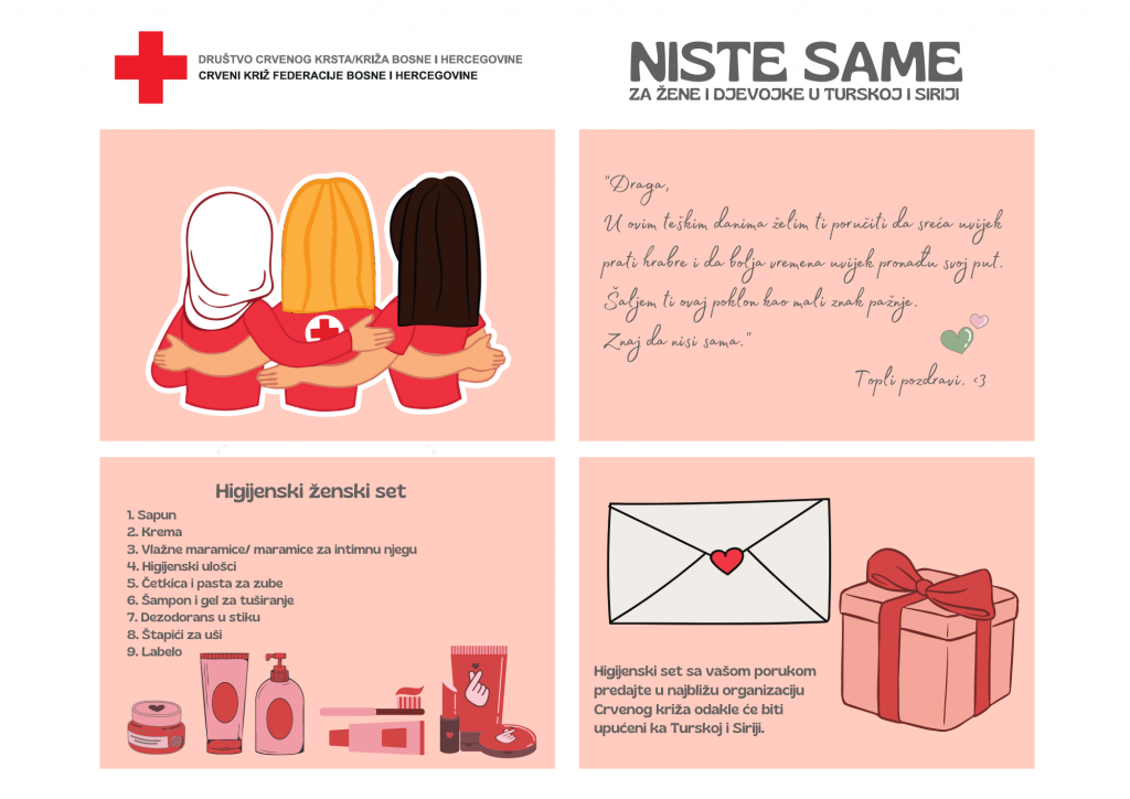 Crveni križ FBiH pokrenuo kampanju 'Niste same, za žene i djevojke u Turskoj i Siriji'