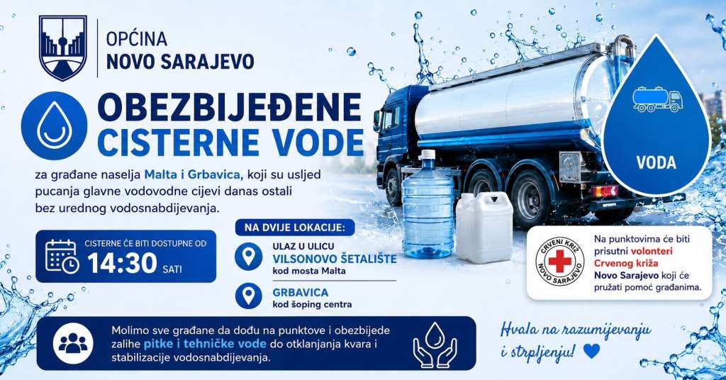 Općina Novo Sarajevo - Osigurane cisterne s pitkom vodom
