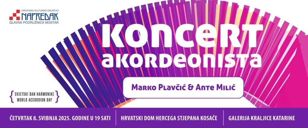 Mostar: Povodom Svjetskog dana harmonika koncert Marka Plavčića i Ante Milića