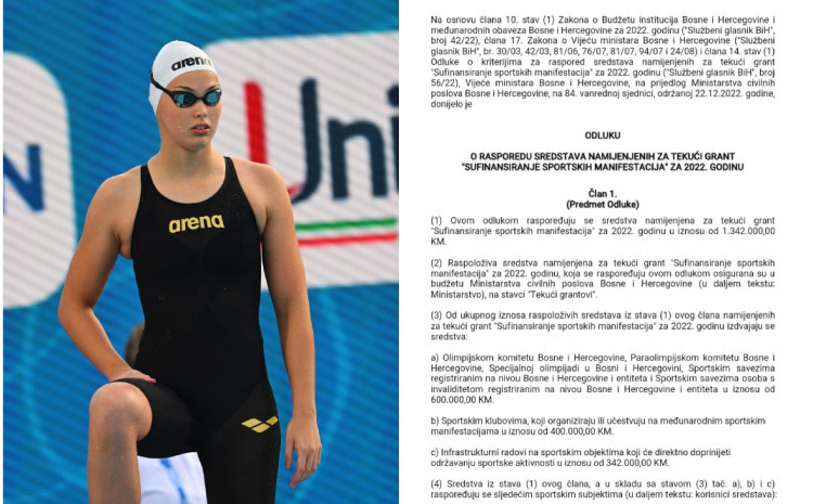 Vijeće ministara BiH nije dodijelio ni marku klubu najbolje bh. plivačice