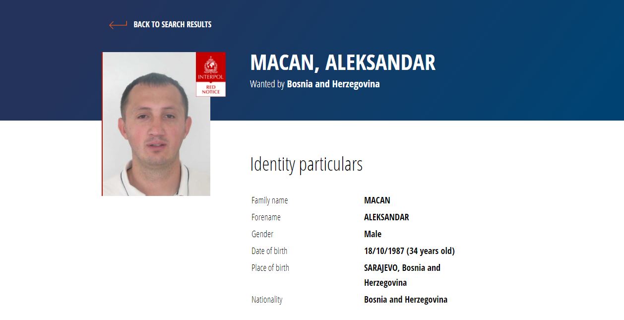 Interpol raspisao crvenu potjernicu za Aleksandrom Macanom