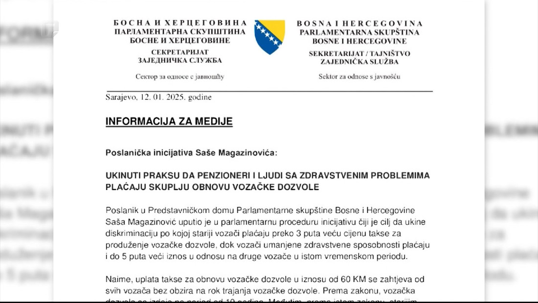 Magazinović: Ukinuti diskriminaciju - stariji vozači plaćaju više od tri puta veću cijenu takse za produženje vozačke 