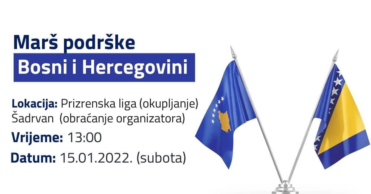 Kosovo: U subotu marš podrške suverenoj, jedinstvenoj i građanskoj Bosni i Hercegovini