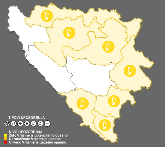 Na području sjeverne i istočne Bosne i Hercegovine na snazi žuto upozorenje