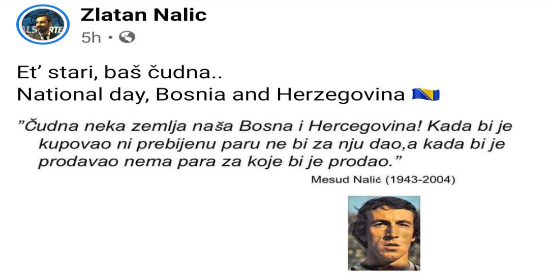 Zlatan Nalić na Dan državnosti podsjetio na ljubav svoga oca prema BiH