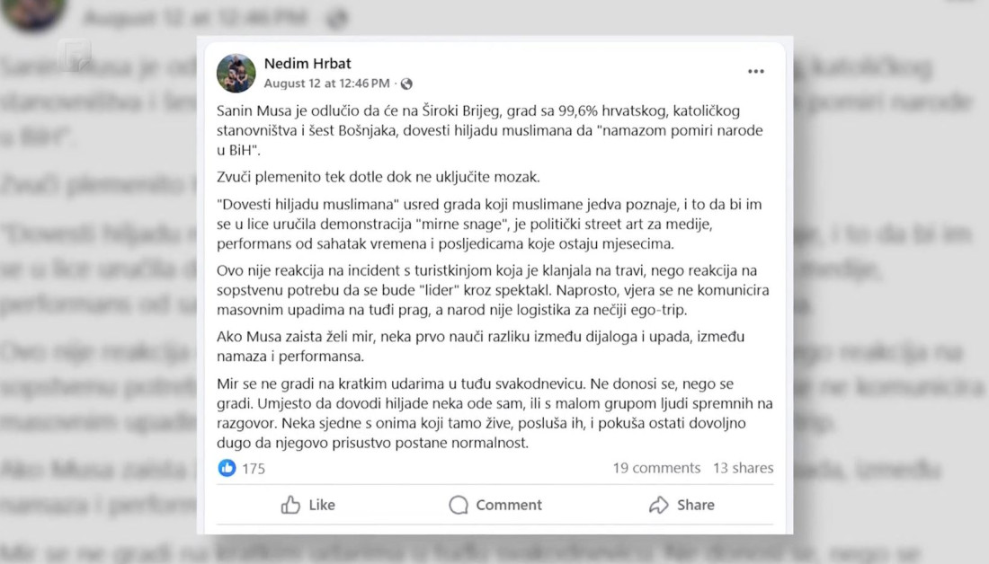 Nedim Hrbat komentirao potez Sanina Muse: Zvuči plemenito tek dotle dok ne uključite mozak