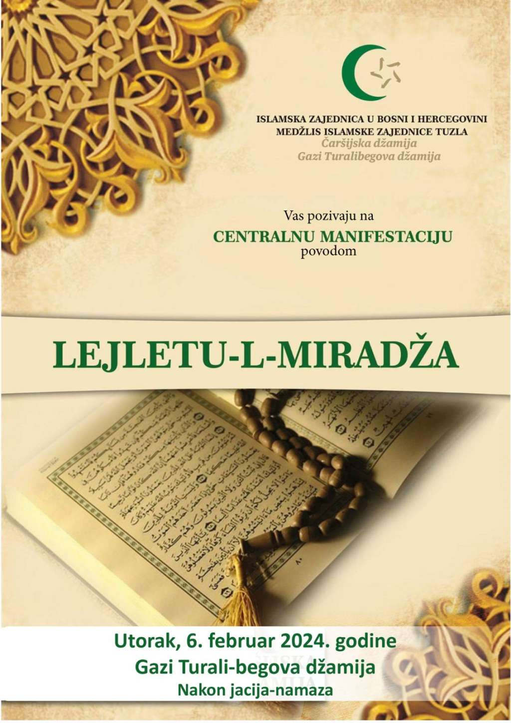 Centralna svečanost povodom Lejletu-l-miradža sutra u Gazi Turali-begovoj džamiji