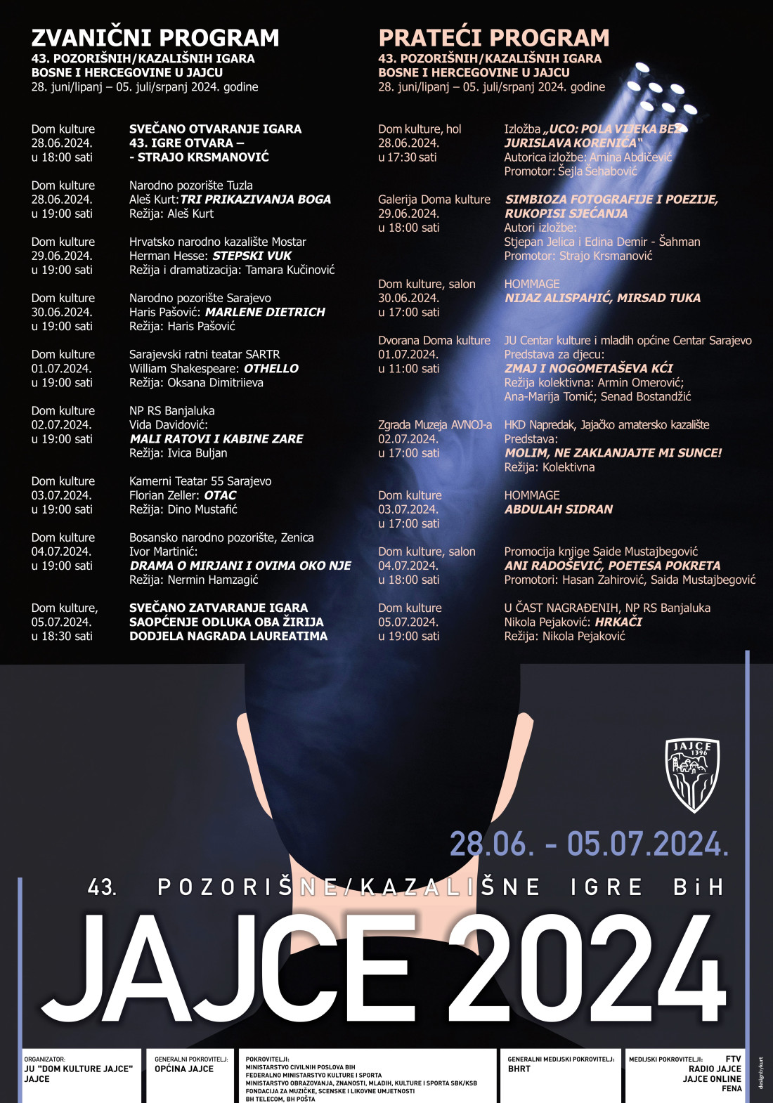 43. Pozorišne/Kazališne igre Bosne i Hercegovine u Jajcu u periodu od 28.06. do 05.07. 2024. godine