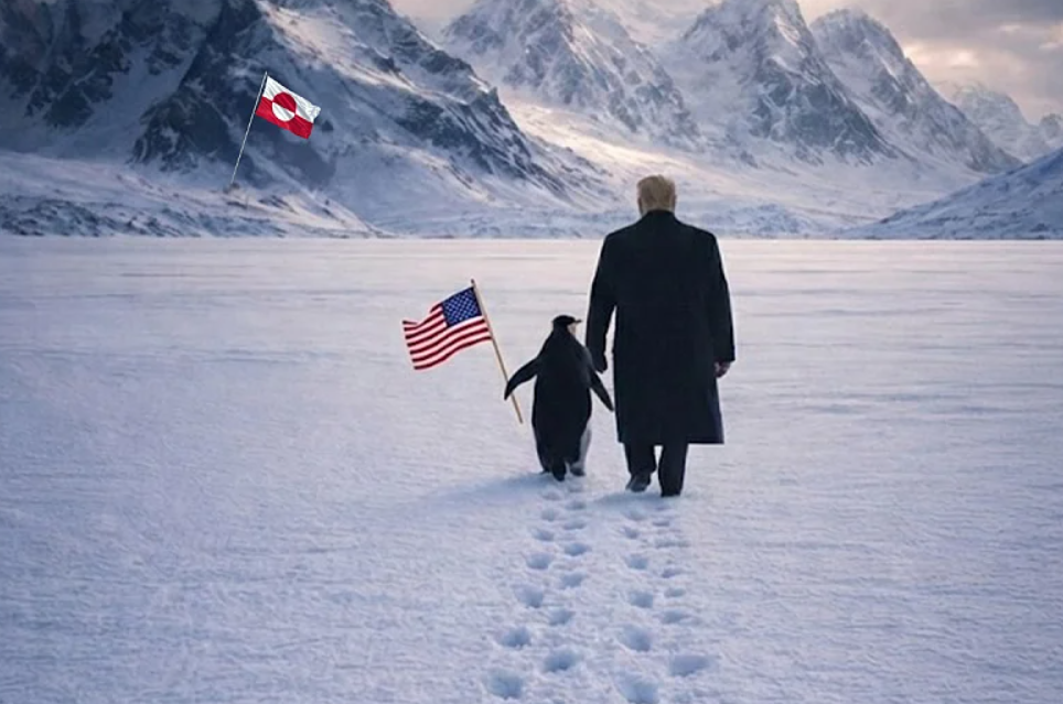 Bijela kuća objavila AI sliku Trumpa i pingvina navodno na Grenlandu, gdje pingvina nema