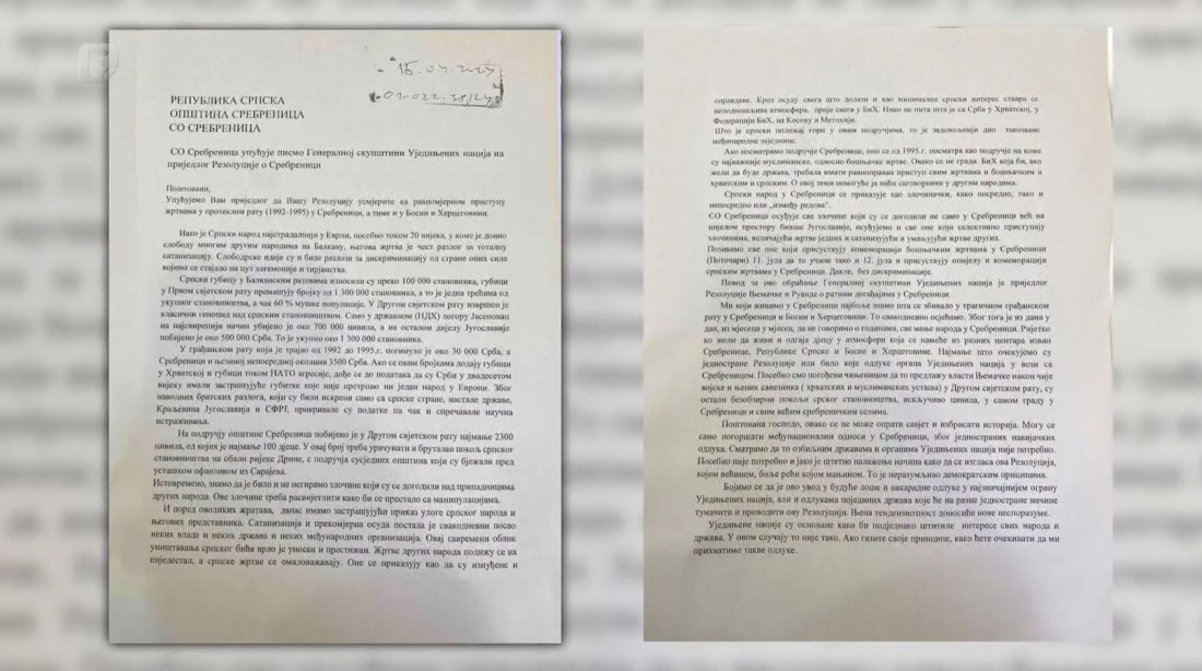 Srpski odbornici u Srebrenici pisali UN-u - Rezoluciju nazivaju jednostranom i navijačkom odlukom