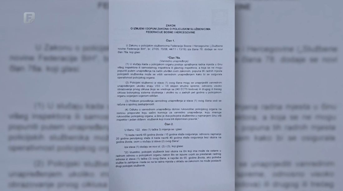 Izmjene Zakona o policijskim službenicima FBiH - struka upozorava na dva sporna člana