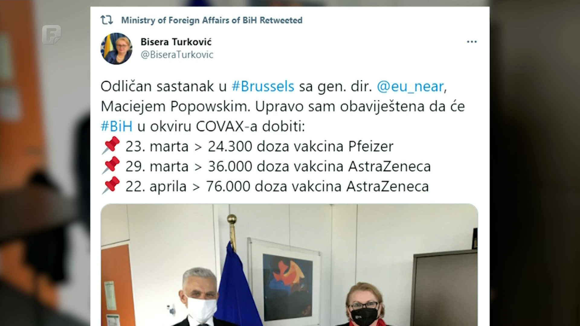 Poznati datumi dolaska vakcina u BiH putem COVAX mehanizma