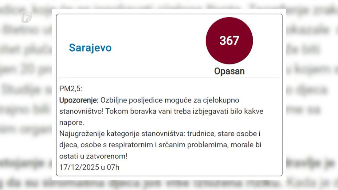 Zagađenje zraka u Sarajevu: Sve manje učenika u učionicama, roditelji traže hitne mjere