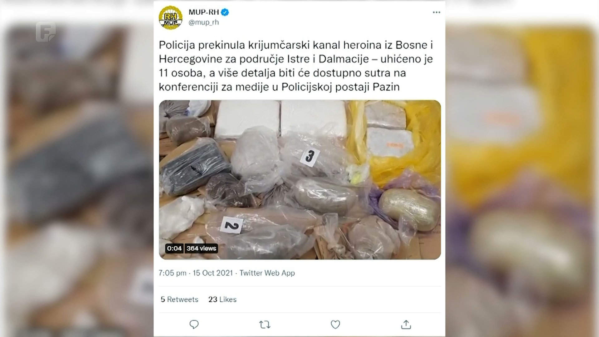 Međunarodni predmet Tužiteljstva BiH: Velika zapljena heroina u Hrvatskoj