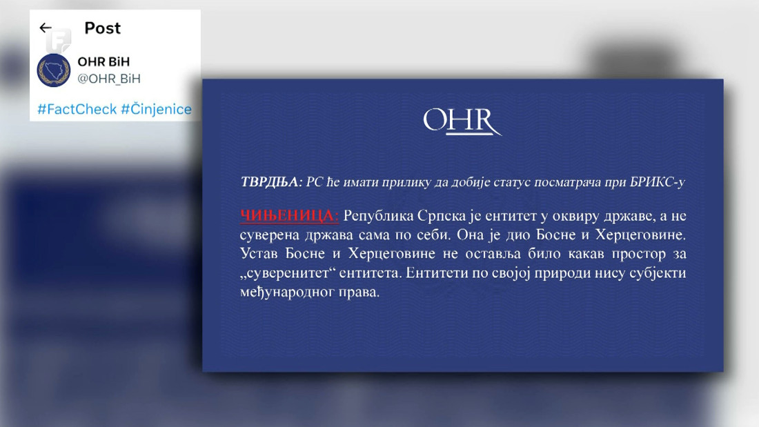 OHR demantovao Dodikove tvrdnje o BRICS-u: Entiteti nisu subjekti međunarodnog prava