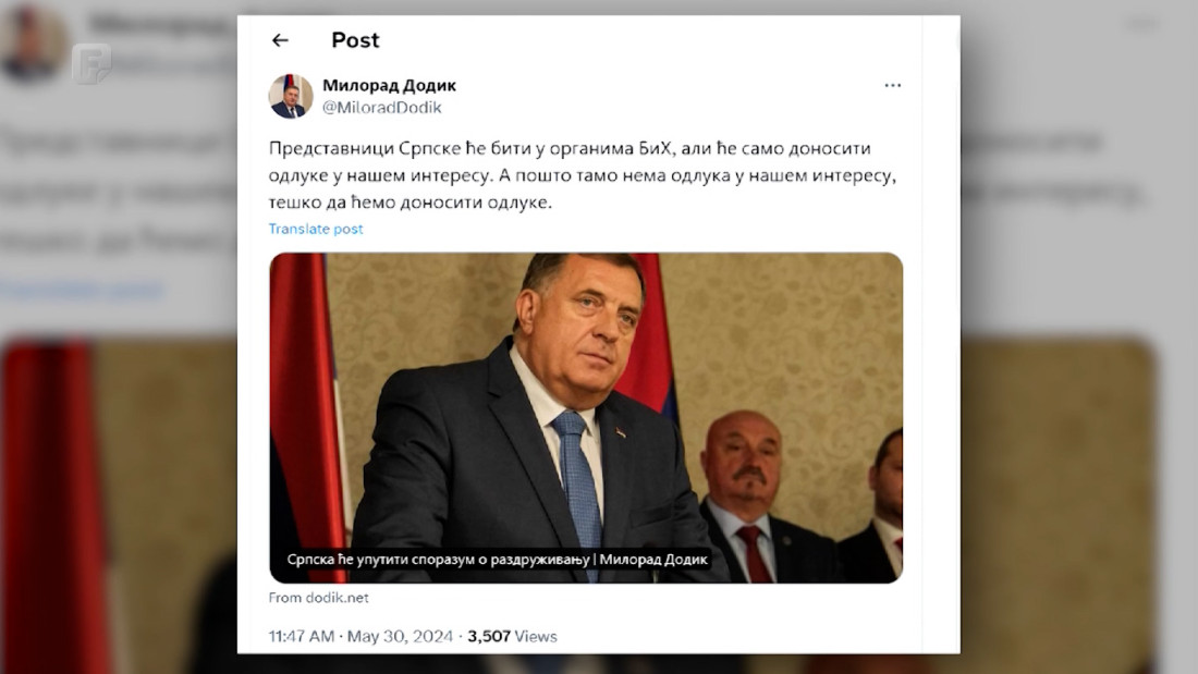 Vlada RS-a imenovala radnu grupu za izradu tzv. sporazuma o mirnom razdruživanju