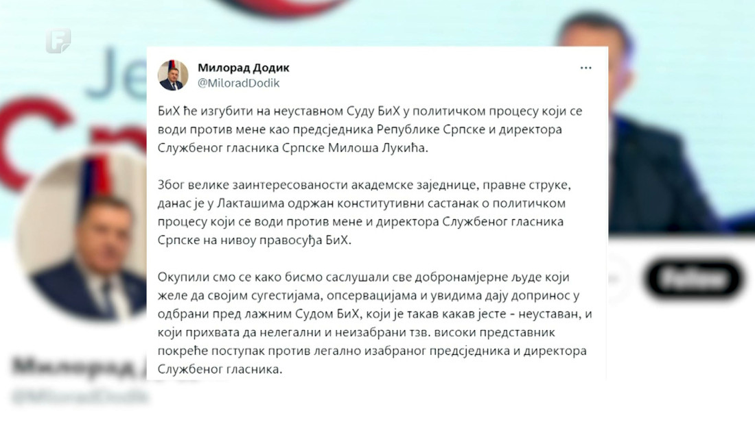 Dodik: BiH će izgubiti u političkom procesu protiv mene i Lukića