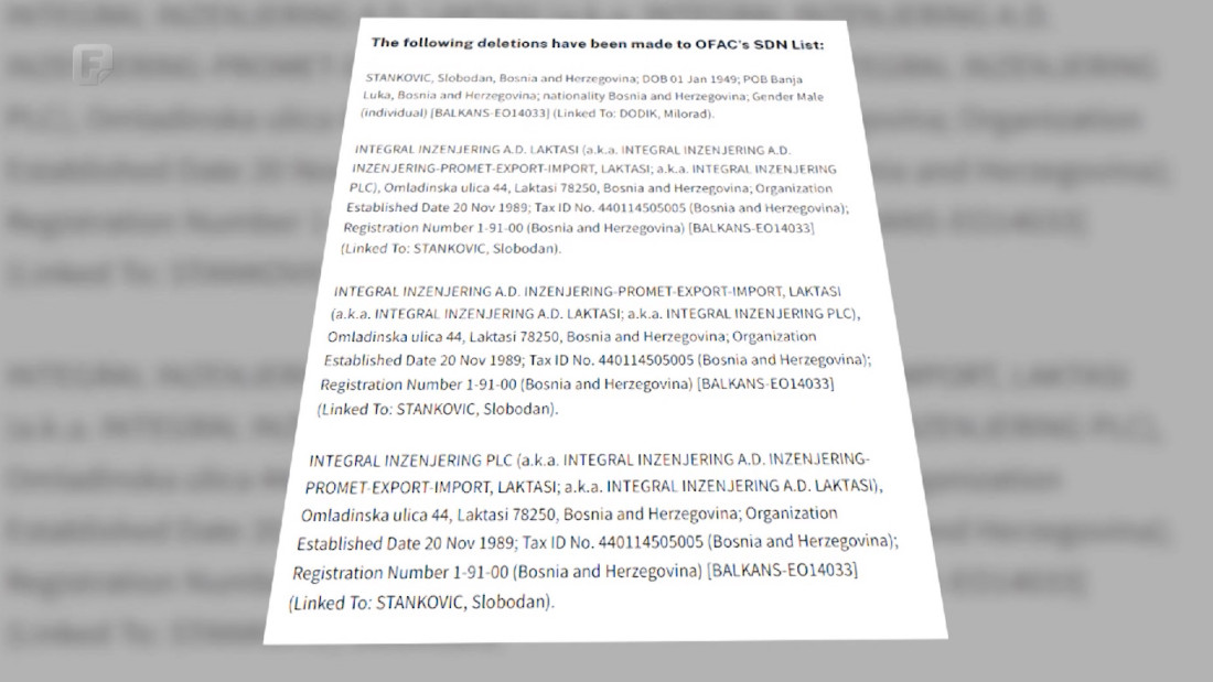 Sa liste sankcija SAD-a skinut Slobodan Stanković i Integral inžinjering