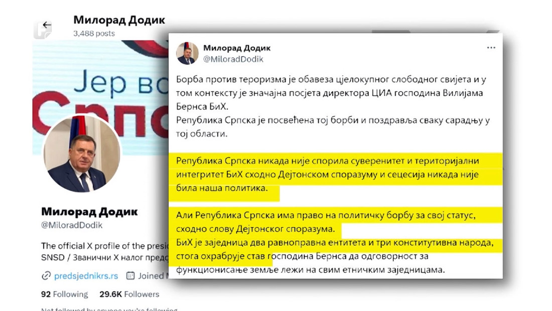 Burns otišao, Dodik 'promijenio ploču': RS nikada nije sporila suverenitet i integritet BiH