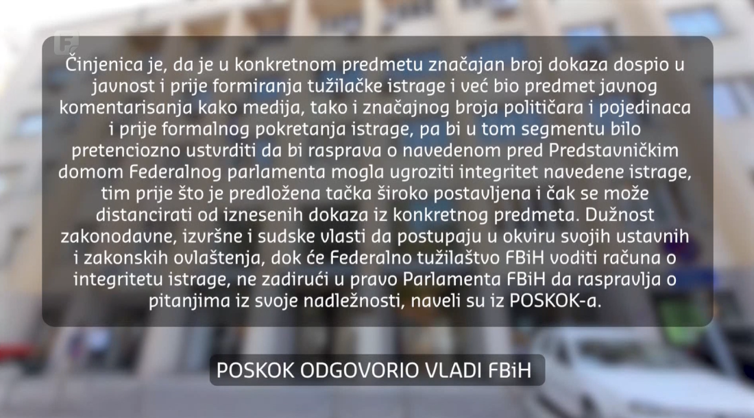 POSKOK odgovorio Vladi FBiH: Rasprava u Parlamentu o spornim prepiskama neće ugroziti integritet istrage