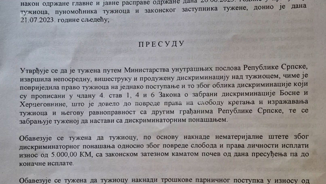 Davor Dragičević dobio presudu protiv Republike Srpske