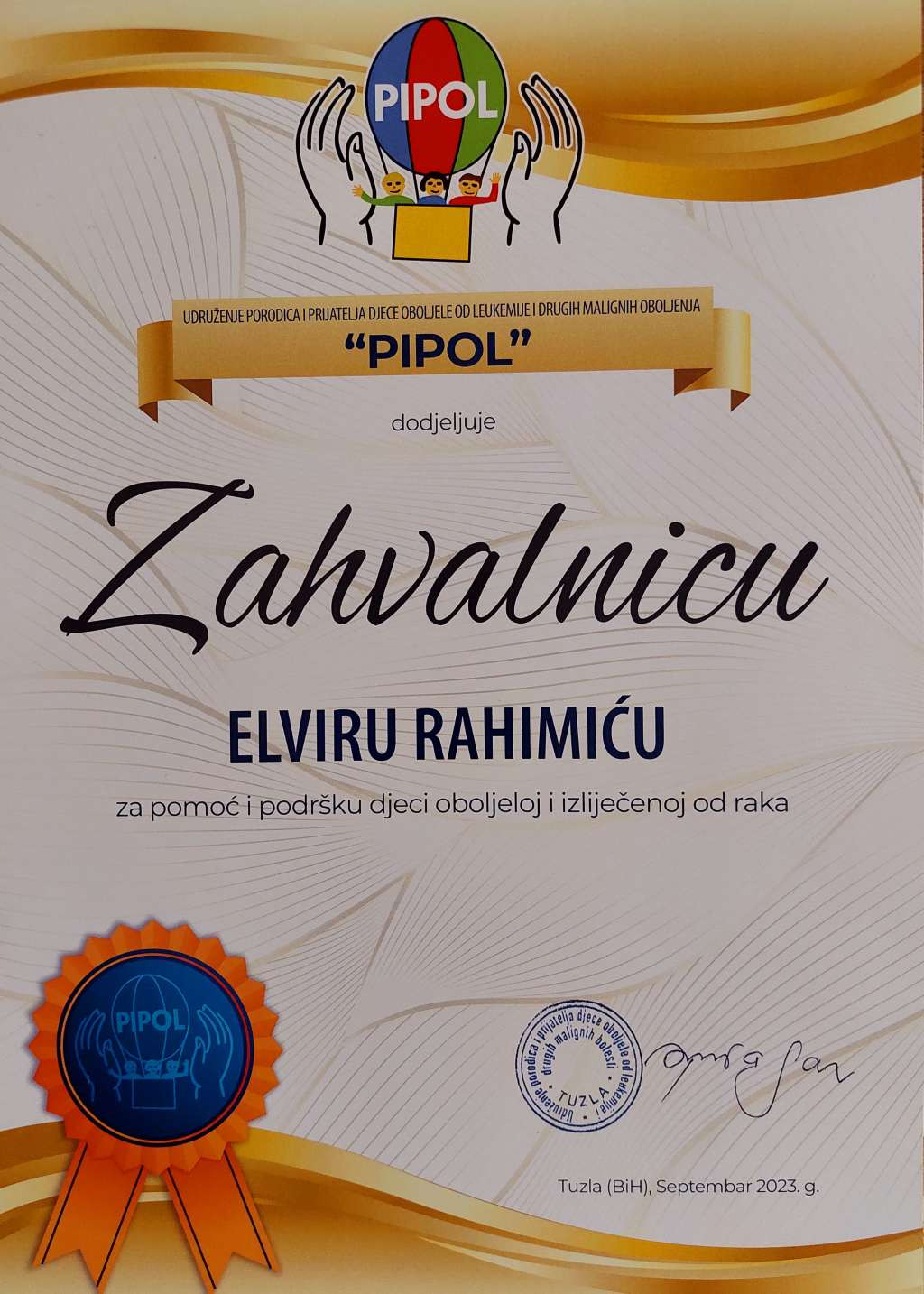 Rahimić uručio donaciju za podršku djece oboljele od leukemije u Tuzlanskom kantonu