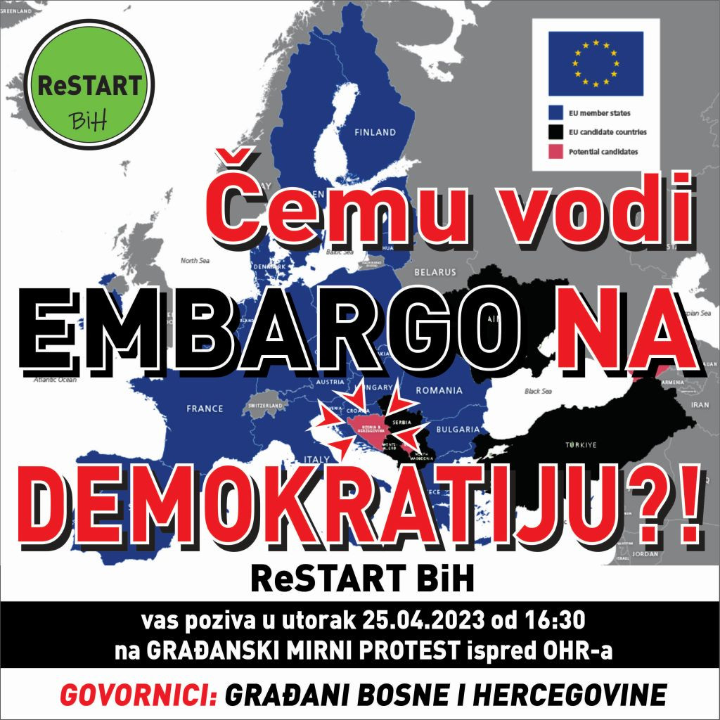 ReSTART zbog Dodikovih najava na proteste ispred OHR-a poziva u utorak