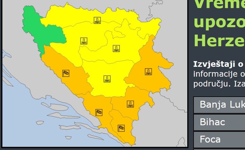 Narandžasti meteoalarm zbog jakog vjetra u Trebinju, Mostaru, Foči i Livnu