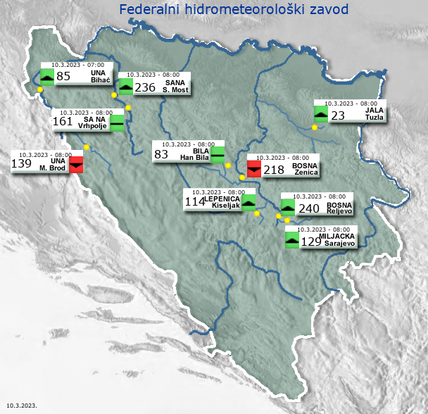 U porastu vodostaji Une, Sane i Bosne