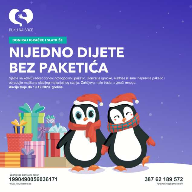 Udruženje “Ruku na srce“: Učestvujte u zimskoj čaroliji u kojoj nijedno dijete ne smije ostati bez paketića