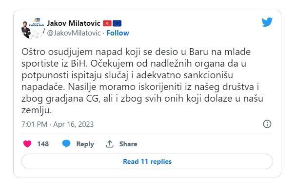Crnogorski zvaničnici osudili napad na mlade sarajevske sportiste u Baru
