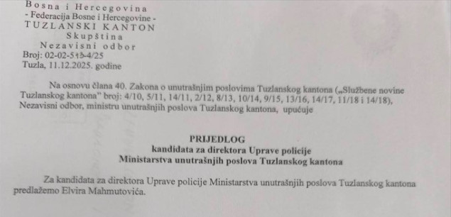 Elvir Mahmutović prijedlog Nezavisnog odbora Skupštine TK-a za novog direktora policije MUP-a