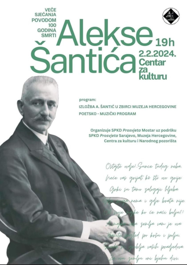 Večer sjećanja na kultnog bh. pjesnika Aleksu Šantića