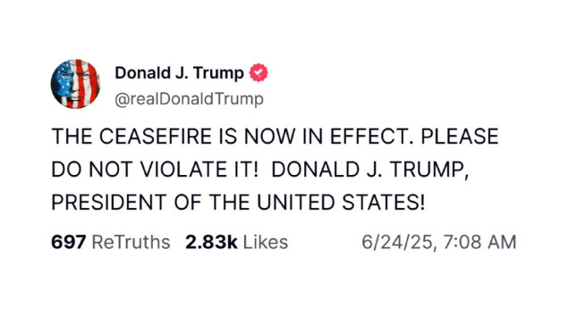 Trump: Primirje između Izraela i Irana sada je na snazi