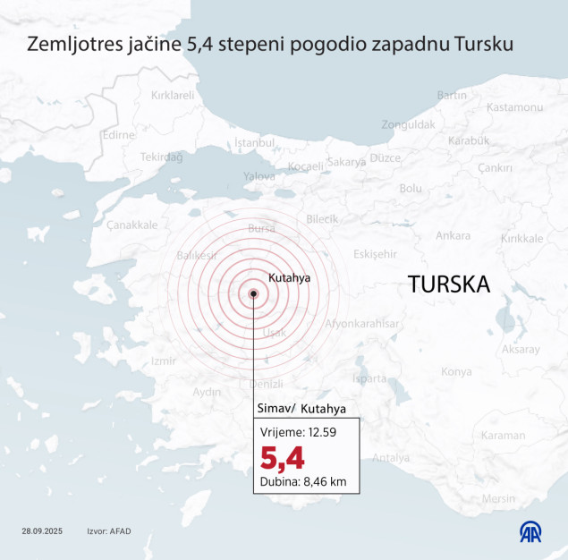 Zemljotres jačine 5,4 stepena pogodio zapadnu Tursku