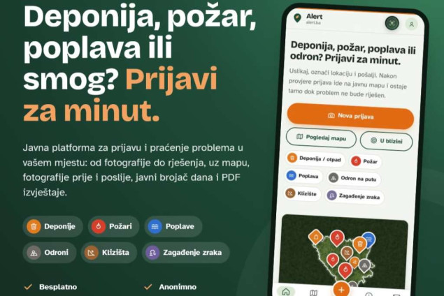 BiH dobila Alert.ba sistem, građani jednim klikom prijavljuju deponije, požare, zagađenja zraka BiH dobila Alert.ba sistem, građani jednim klikom prijavljuju deponije, požare, zagađenja zraka