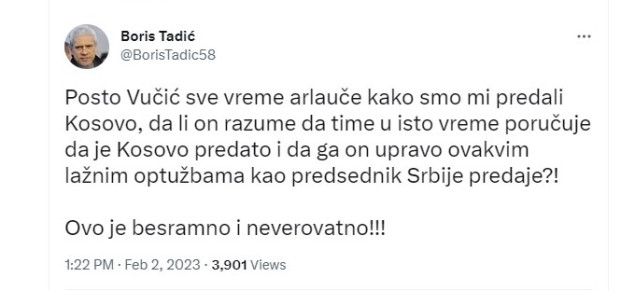Tadić: Moguće je da je skandal u Skupštini Srbije dogovoren