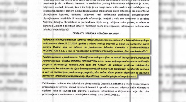 Demanti na navode iz priloga Dnevnika 2 objavljenog 29. jula