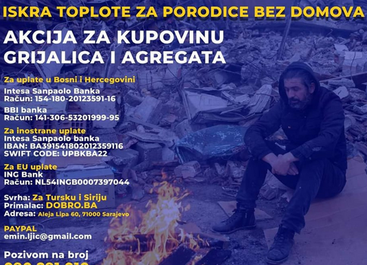 Humanitarno udruženje Dobro.ba sutra šalje agregate i grijalice za narod Sirije i Turske