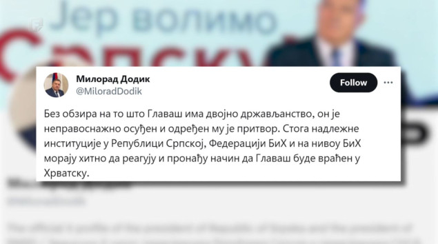 Dodik o Glavašu: BiH ne treba i ne smije biti mjesto u kojem će se kriti zločinci