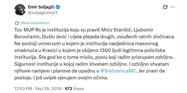 Suljagić nakon reakcije MUP-a RS: Ozbiljno shvatam njihove namjere i planove