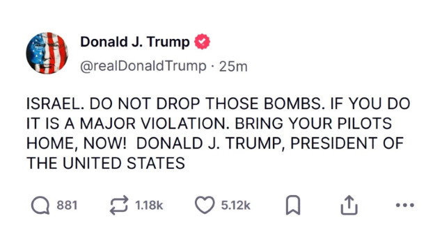 Trump upozorio Izrael da ne baca bombe