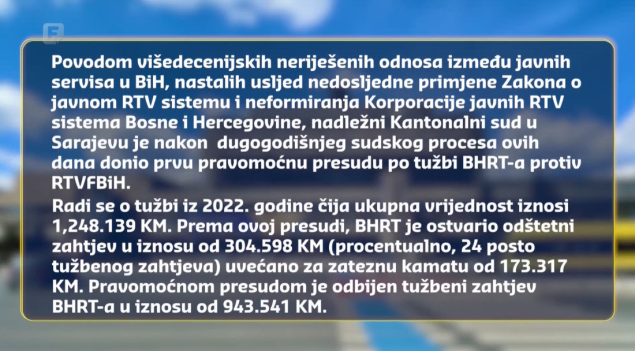 Prva pravomoćna presuda: RTVFBiH će poštovati pravne propise i izvršiti uplatu BHRT-u