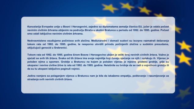 Suljagić: Lokacija je Vojničko groblje, obilježena je zastavom ratnih veterana, ne postoji nijedna presuda za ubistvo srpskog civila u Bratuncu
