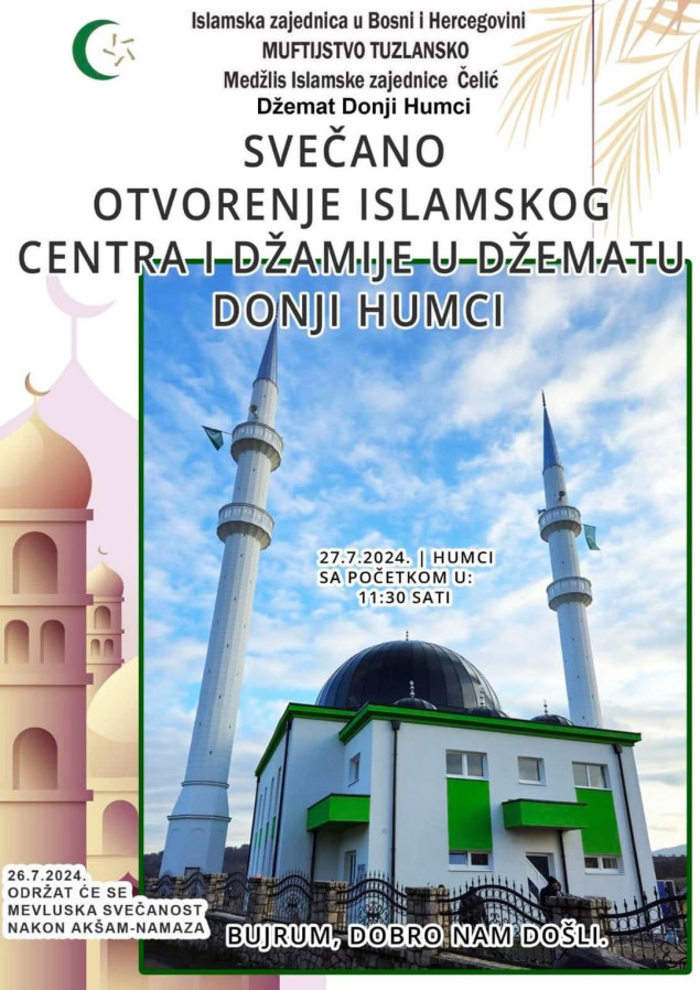 27. jula otvaranje Islamskog centra i džamije Donji Humci u Čeliću