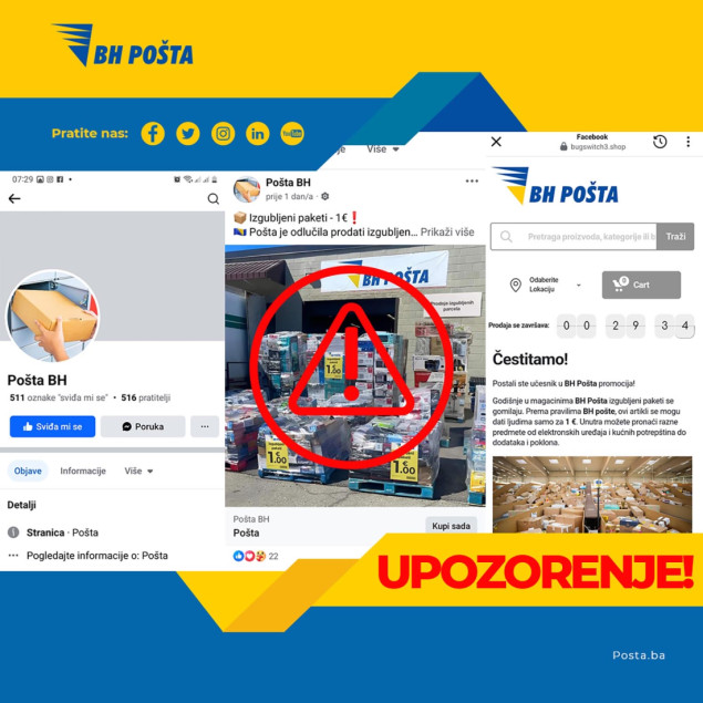 BH Pošta upozorava građane: Ne nasjedajte na lažne poruke o neuspjeloj dostavi pošiljki!