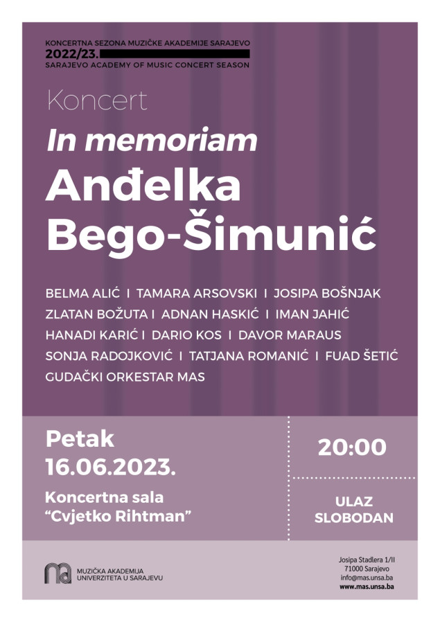Koncert sjećanja na profesoricu Anđelku Bego-Šimunić